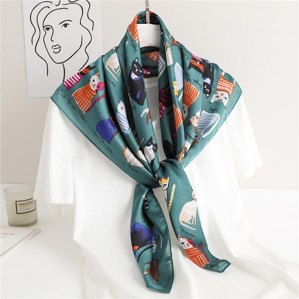

scarves 2021 summer silk square scarf hair neck bandana accessories shawl and wraps for women headkerchief, Blue;gray
