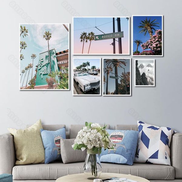

paintings scandinavia style canvas painting poster coconut trees vintage road sign flowers mountain prints for home office rooms decorati
