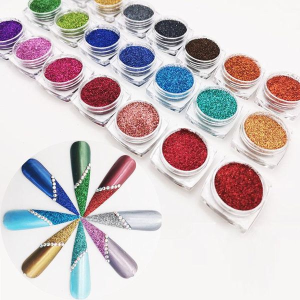 

nail glitter 21pcs/set holographic laser powder art accessories colourful sparkly fine dust manicure decorations, Silver;gold