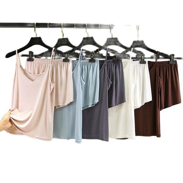 

women's tracksuits japanese style 2021 thread set female beauty back camisole shorts bottoming shirt thin loose home service womens, Gray