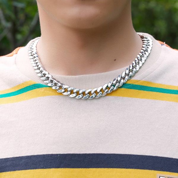 

chains hip hop full rhinestones cuban thick chain necklace for men punk rapper glossy luxury fashion jewelry accessories, Silver