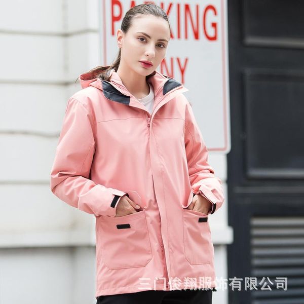 

outdoor jacket custom manufacturers wholesale men and women workers autumn two-piece three-in one school uniforms add wool hiking clothing, Gray;blue