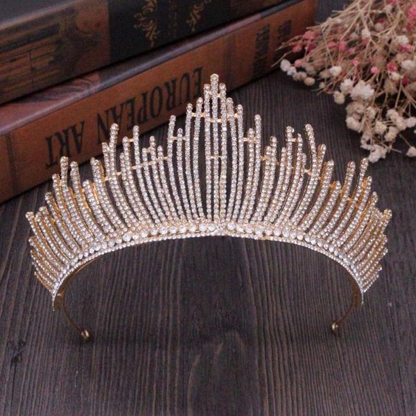 

hair clips & barrettes baroque gold rhinestone pageant diadem luxury sparking crystal bridal tiaras crown veil tiara headbands wedding acces, Golden;silver