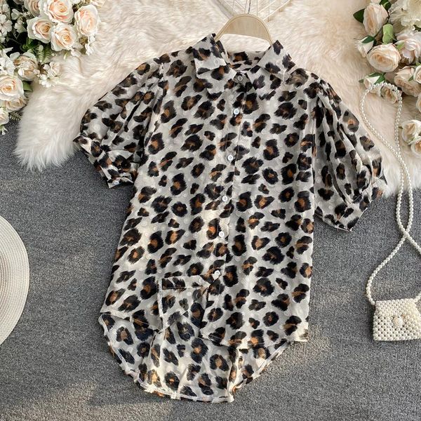 

women's blouses & shirts fashion printed women blouse summer 2021 super fairy lantern short sleeve shirt chiffon floral top, White