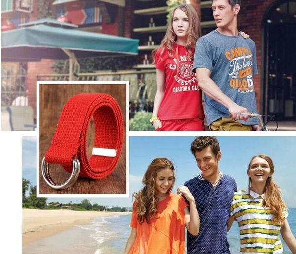 

women men waist belts double rings buckle casual canvas waistband military canvas casual waistband, Black;brown