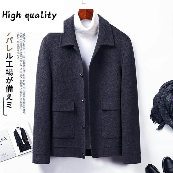 

cloth woolen coat male autumn new fund short business and leisure woolen cloth jacket lapel wool cashmere coat, Black