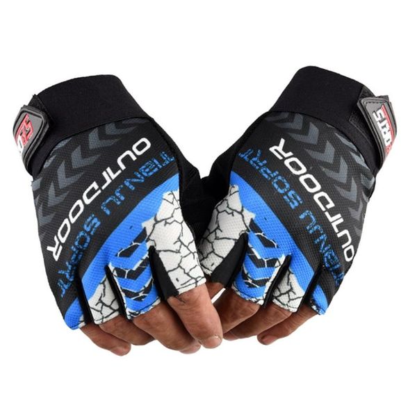 

five fingers gloves outdoor sports riding tight non-slip absorption wear mitten half finger breathable cool fabric, Blue;gray