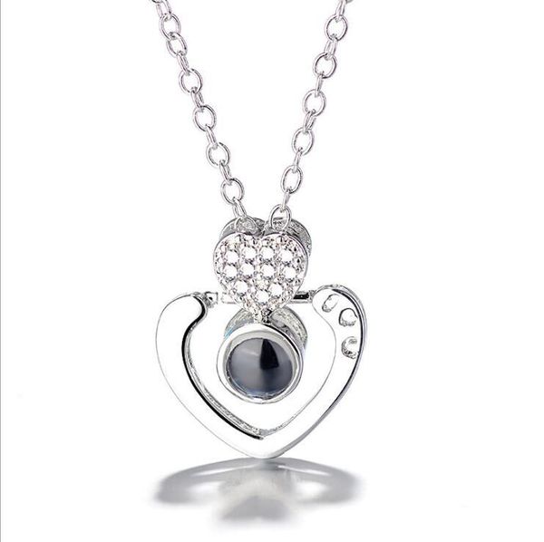 

pendant necklaces fashion 100 languages i love you projection hear shape necklace romantic memory valentine's day gifts, Silver