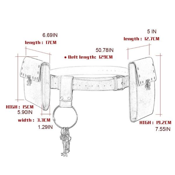 

waist bags creative vintage belt leather wallet men pack steampunk double pouch bag