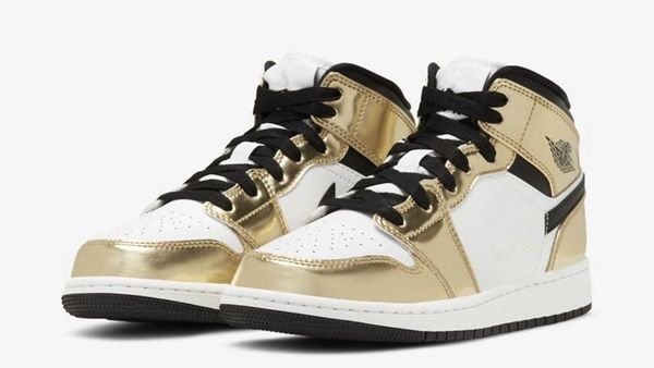 

jumpman 1 mid metallic gold white black shoes basketball gym training sneaker men women outdoor sneakers sports new with box and original ac