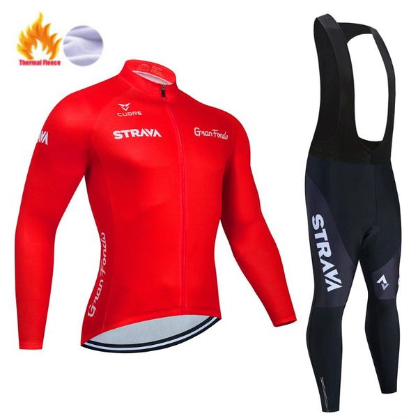 

racing sets red strava winter thermal fleece cycling jerseys set long sleeve mtb bicycle clothing mountain bike clothes sportswear wear suit, Black;blue