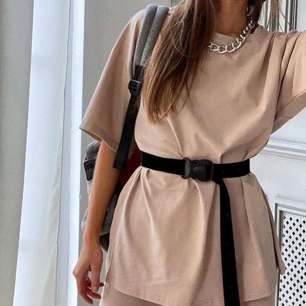 

2021 summer womens tracksuit sportwear womens shirt shorts two piece set with belt home loose sports casual suit 3, Gray