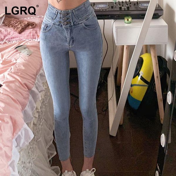 

women's jeans [lgrq] high waist wide leg blue casual button pencil skinny women trousers fashion tide spring autumn 2021 19d2180