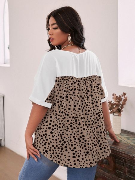 

plus colorblock peplum blouse e6k9#, Black