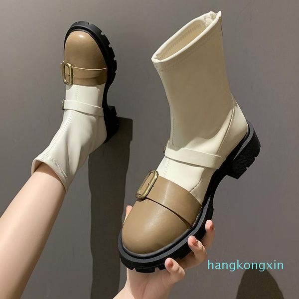 

boots retro women ankle autumn winter warm cow leather party causal prom office concise mixed colors shoes woman, Black