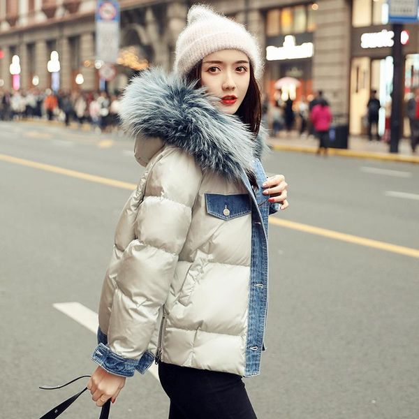 

women's down & parkas 2021 big real raccoon fur collar jacket women winter fashion warm korean woman clothes denim doudoune femme wpy19, Black