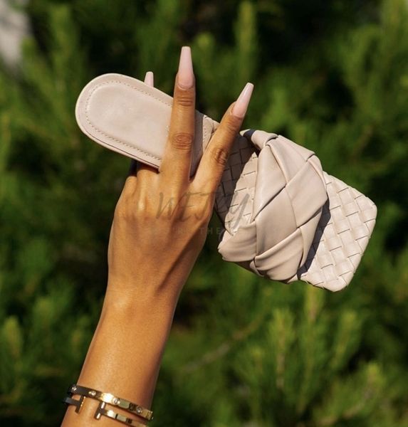 

summer 2021 women's pu square teen weave plate sandals low hooks casual shoes fashion slippers for women, Black