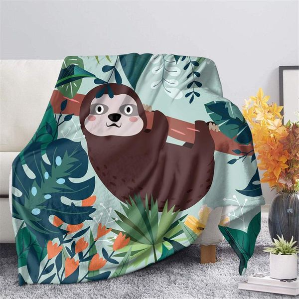 

blankets cute sloth print home bedding throw blanket-reversible sherpa cover soft & cozy for bed sofa couch offices sheets nap shawl