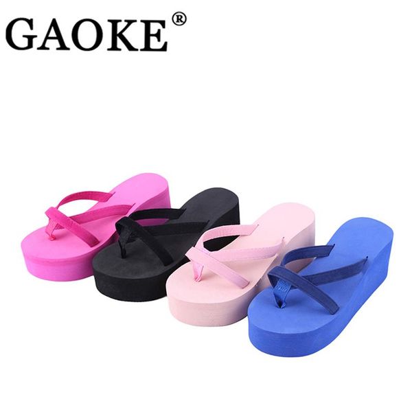 

slippers women shoes women's summer fashion slipper flip flops beach wedge thick sole heeled drop bath, Black