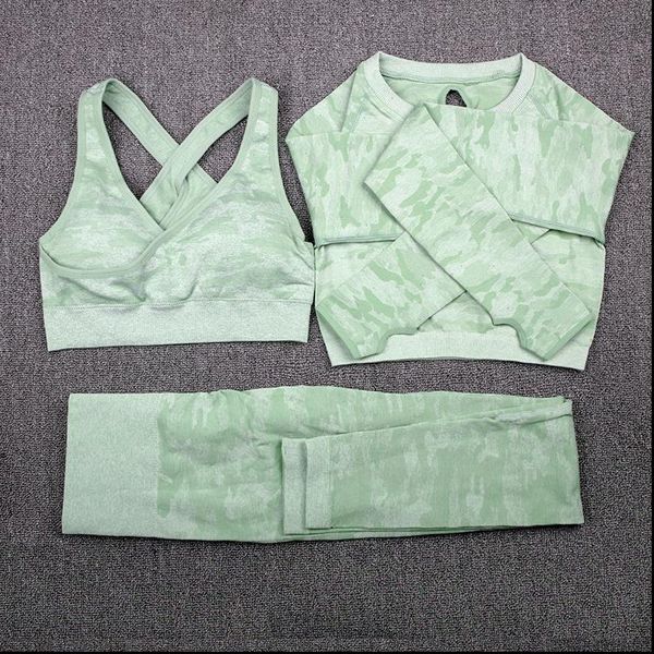 

3pcs camouflage two piece set women tracksuit fitness crop and leggings sports wear women sports suits, Gray