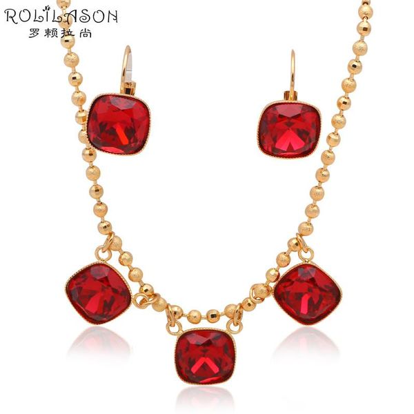 

earrings & necklace elegant gold tone red zircon crystal earring pendant jewelry set for women ladies jss594, Silver