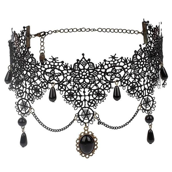 

chokers gothic lace necklace classic vintage bead choker fashion clavicle for women girls jewelry party gift, Golden;silver