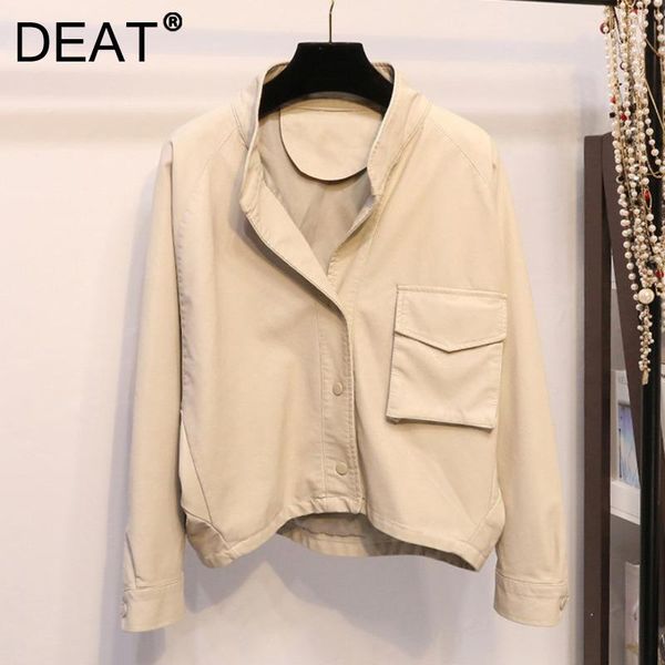 

women's leather & faux deat women solid jacket stand collar batwing long sleeve single breasted fashion loose autumn winter 2021 11d218, Black