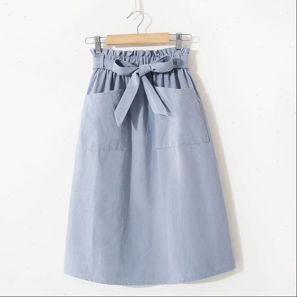 

casual solid a line cotton midi skirts women 2021 summer long black skirts womens pocket elastic waist womens skirts female
