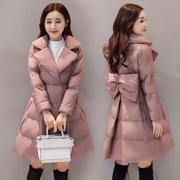 

women's down & parkas 2021 winter women cotton jacket fashion a-line jackets thick warm long slim female bow big swing coats, Black
