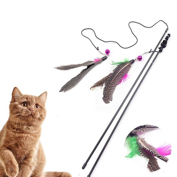 

cat toys 1pc interactive toy stick feather wand with small bell mouse cage plastic artificial colorful teaser supplies