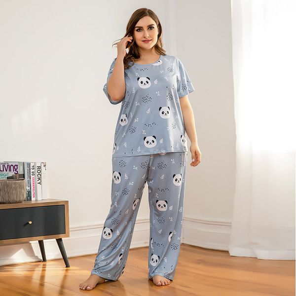 

2021 new hc280 large size women spring summer home loose panda cartoons pajamas female clothing sleepwear one set night two-piece z2bm, Black;red