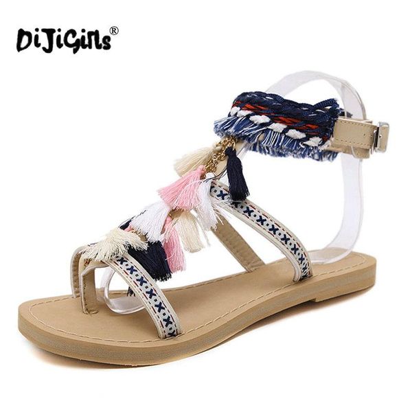

sandals dijigirls tassel gladiator 2021 summer flip flops vintage platform shoes woman lace-up flats women, Black