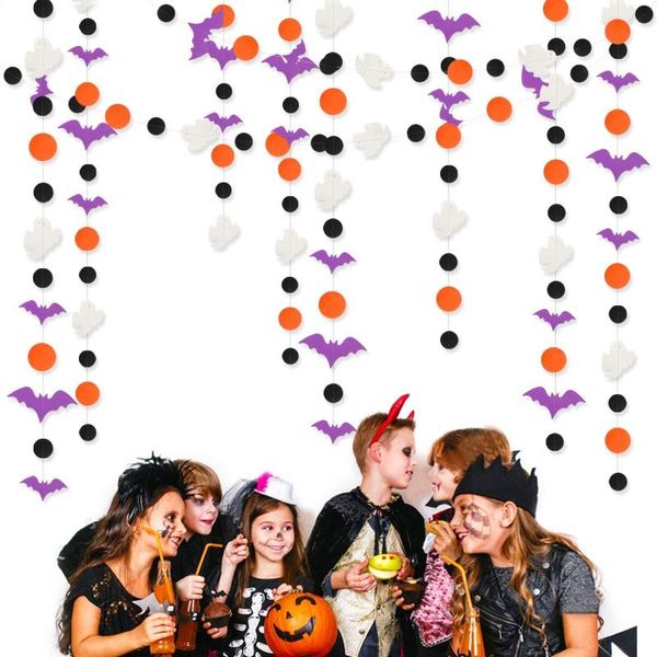 

party decoration 13ft halloween paper garlands streamers purple bat white ghost black orange circle dot hanging banner bunting