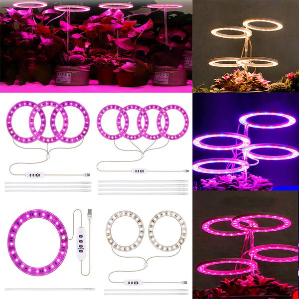 LED Ring Plant Grow Light Spettro completo Piante in vaso per interni DC 5V USB Lampada crescente Succulente Desktop Hydroponics Grows Herb Garden