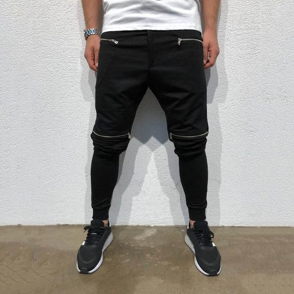 

men's pants fashion casual outdoors zipper multi-pocket work trouser cargo long, Black