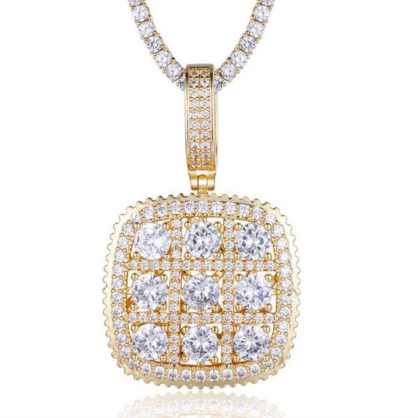 

pendant necklaces 100% micro zircon hip hop super shine rectangle necklace for men jewelry bling drop factory prices, Silver
