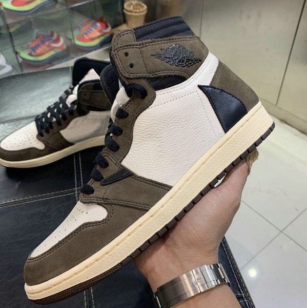 

travi x 1 high og mens basketball shoes dark mocha brown designer sneakers 1s sports trainers men with