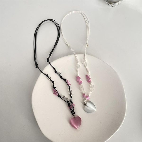 

pendant necklaces 2021 korean fashion cute handmade natural stone love necklace girl sweet and cool jewelry, Silver