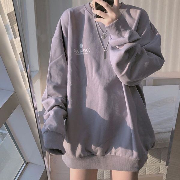 

2021 new pure cotton spring and autumn women's thin sweater korean version unified color loose round neck fashion multi-function splici, Black