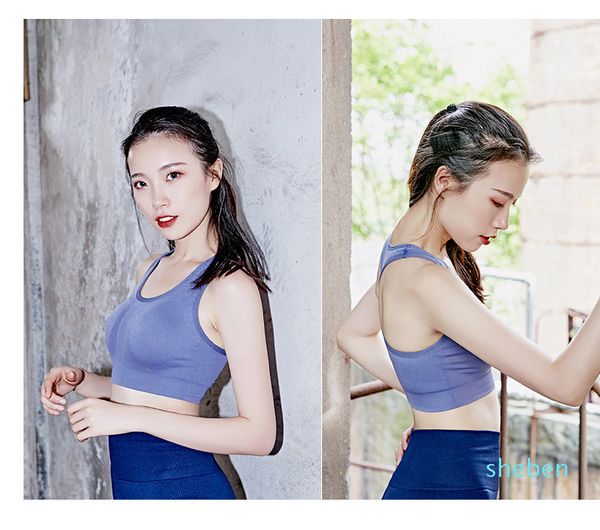 

women's fitness sports vest high strength support yoga bra running underwear, Gray;blue