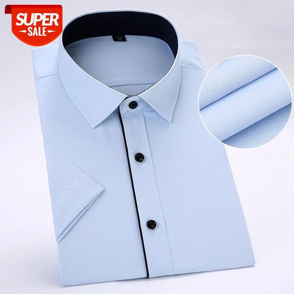 

summer short sleeve male shirts twill pocketlessbusiness men social dress shirts slim fit soft comfortable #mj69, White;black