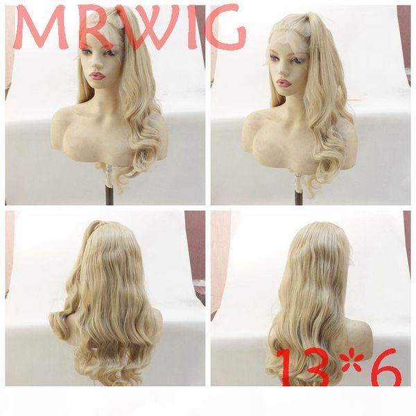 

mrwig 13*6in synthetic long wavy front lace wig mixed blonde hair part live picture for woman, Black