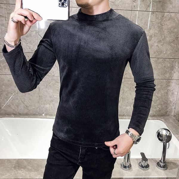 

mode 2021 new autumn winter t long sleeve all simple games fine fit of casual men's solid knitted shirt high collar qbbz, Black;brown
