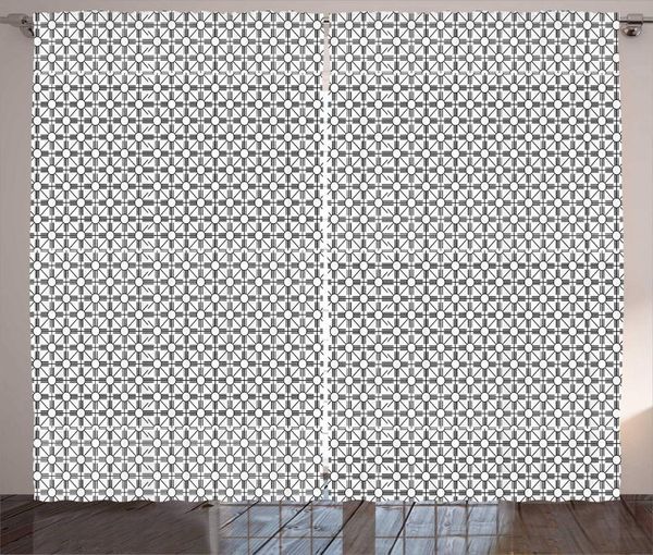 

curtain & drapes charcoal grey white abstract curtains geometrical design repetitive circles connected by lines greyscale living room window
