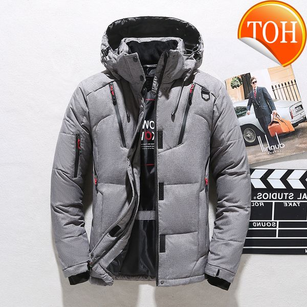

men's 90% white duck down jacket winter warm hooded thick puffer coat male casual overcoat parka, Black