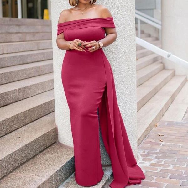 

casual dresses women party night club 2021 slash neck high waisted bodycon off the shoulder floor length elegant evening dress, Black;gray