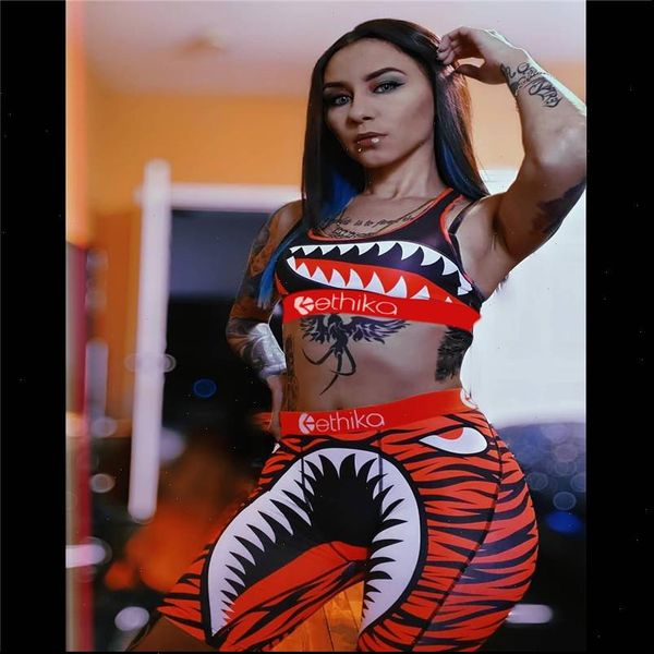 

ethika women set summer beach printing tank and shorts suit 2 pieces sporty outfits, Gray