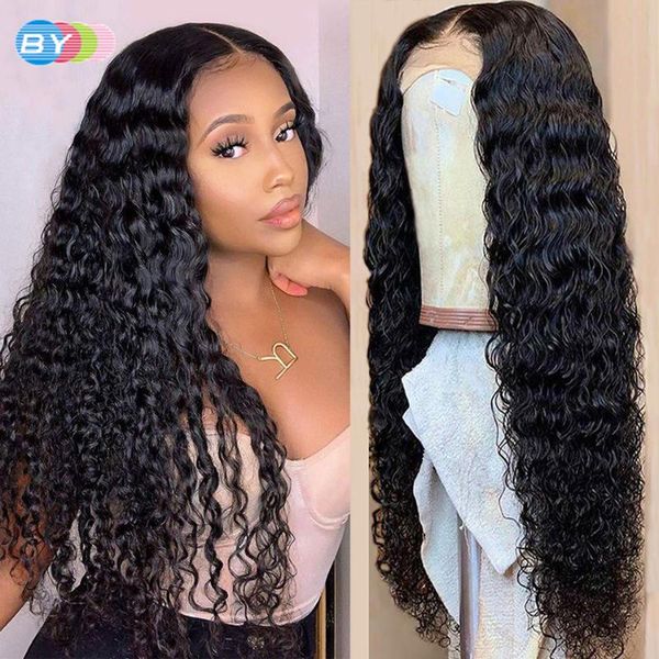 

lace wigs 4x4 closure wig water wave human hair 100% remy 28inch long for black women curly, Black;brown
