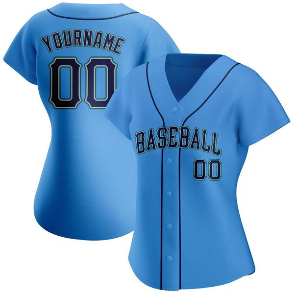 Jersey da baseball blu chiaro da donna personalizzata 546547R