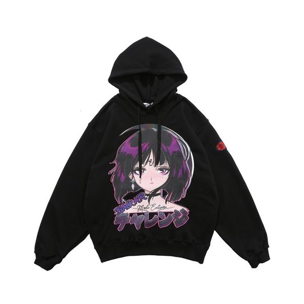 

2021 new harajuku women hoodies couple oversize sweatshirt fashion high street cotton streetwear orescent anime girl pullover pw7y, Black